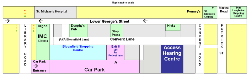 Map of how to find Access Hearing Centre, Convent Lane, Dun Laoghaire, Co. Dublin, A96 WY46,  Ireland